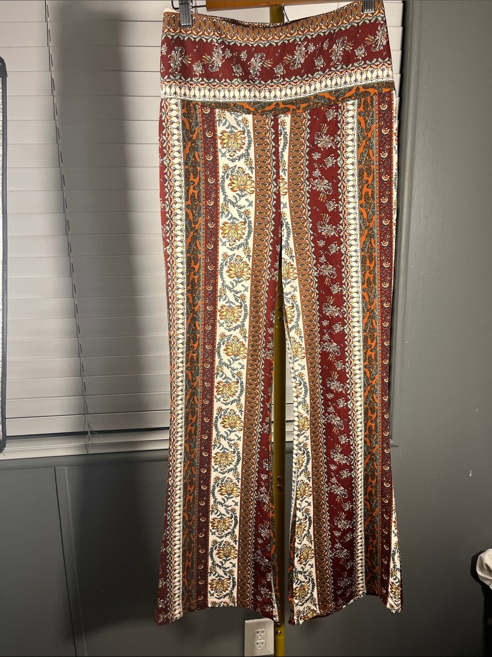 Shosho Rust, Cream & Mustard Vertical Stripe Boho Wide-Leg Pants